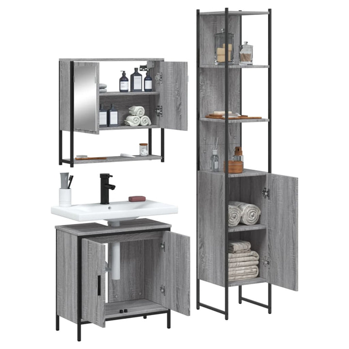 Set Mobilier De Baie, 3 Piese, Gri Sonoma, Lemn Prelucrat