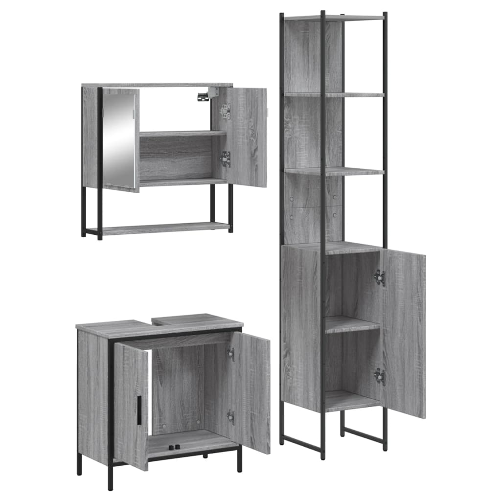 Set Mobilier De Baie, 3 Piese, Gri Sonoma, Lemn Prelucrat
