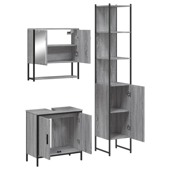 Set Mobilier De Baie, 3 Piese, Gri Sonoma, Lemn Prelucrat