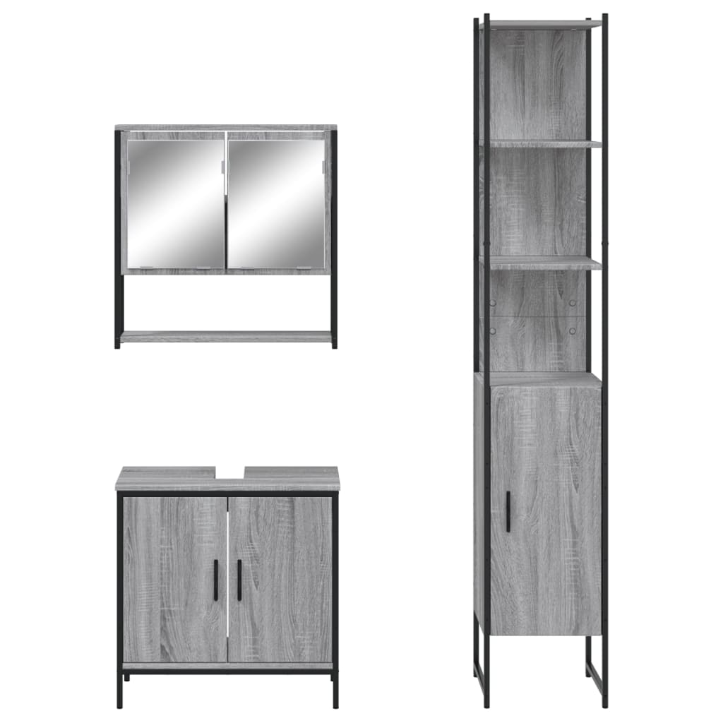 Set Mobilier De Baie, 3 Piese, Gri Sonoma, Lemn Prelucrat
