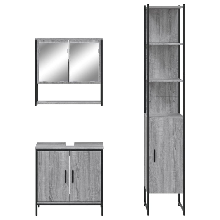 Set Mobilier De Baie, 3 Piese, Gri Sonoma, Lemn Prelucrat