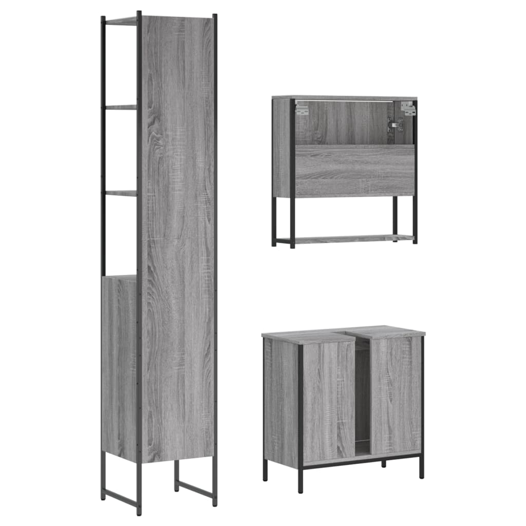 Set Mobilier De Baie, 3 Piese, Gri Sonoma, Lemn Prelucrat