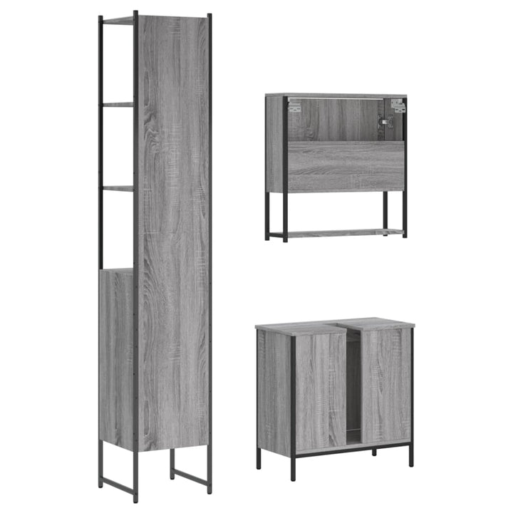 Set Mobilier De Baie, 3 Piese, Gri Sonoma, Lemn Prelucrat