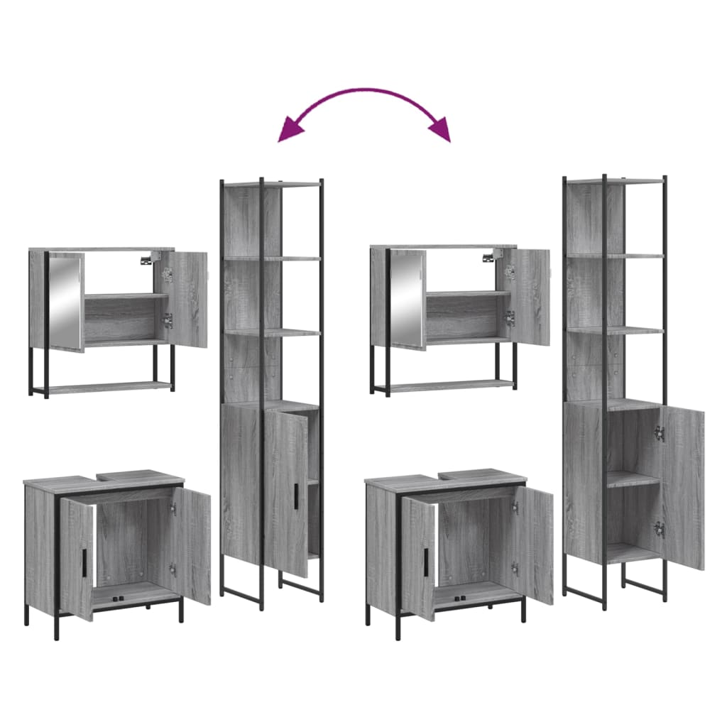 Set Mobilier De Baie, 3 Piese, Gri Sonoma, Lemn Prelucrat