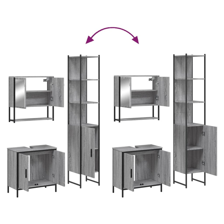Set Mobilier De Baie, 3 Piese, Gri Sonoma, Lemn Prelucrat