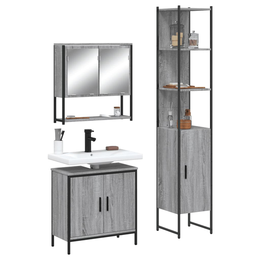 Set Mobilier De Baie, 3 Piese, Gri Sonoma, Lemn Prelucrat