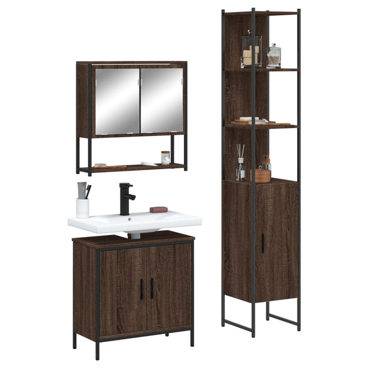 Set Mobilier De Baie, 3 Piese, Gri Sonoma, Lemn Prelucrat