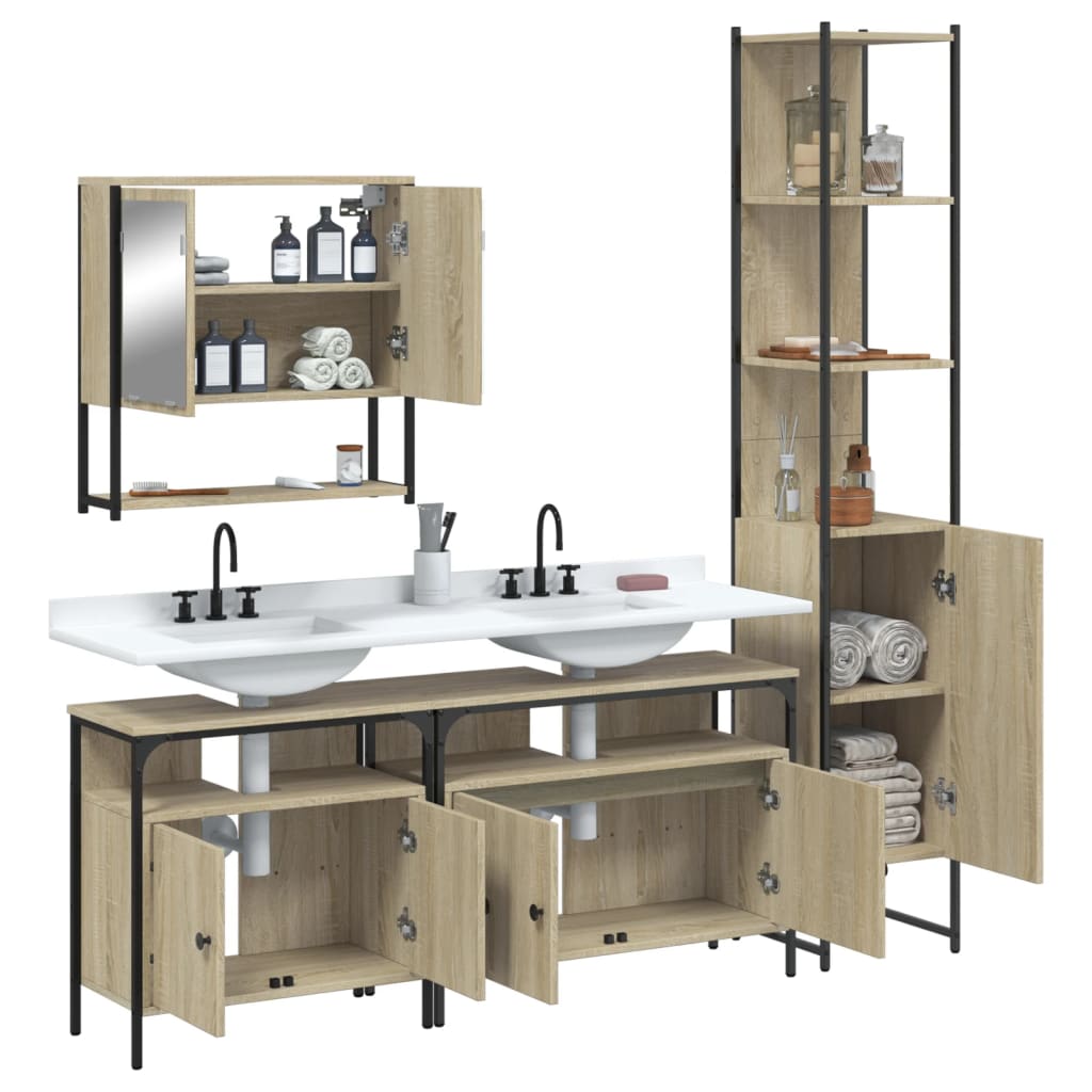 Set Mobilier De Baie, 4 Piese, , Lemn Prelucrat