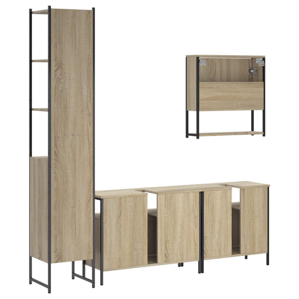 Set Mobilier De Baie, 4 Piese, , Lemn Prelucrat