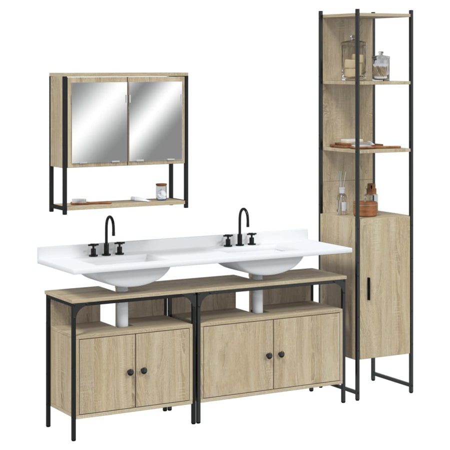 Set Mobilier De Baie, 4 Piese, , Lemn Prelucrat