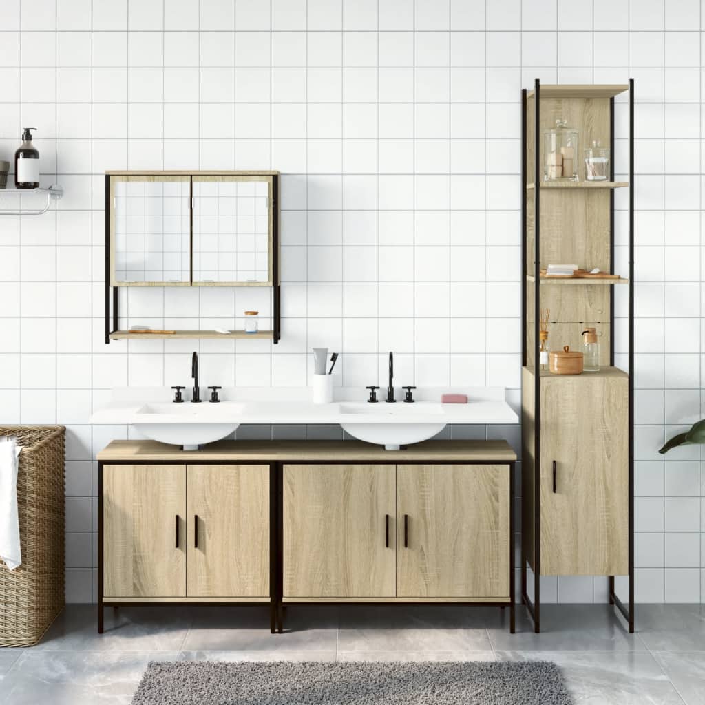 Set Mobilier De Baie, 4 Piese, , Lemn Prelucrat