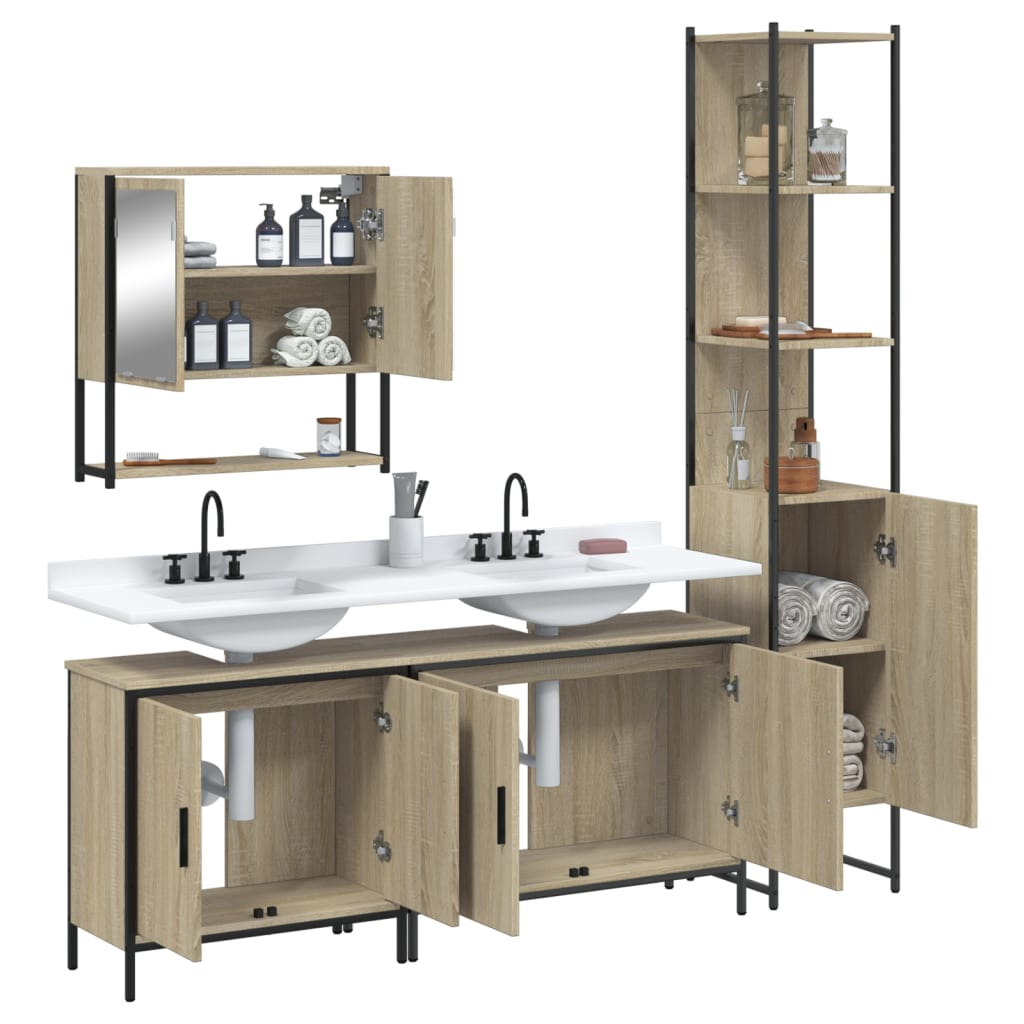 Set Mobilier De Baie, 4 Piese, , Lemn Prelucrat