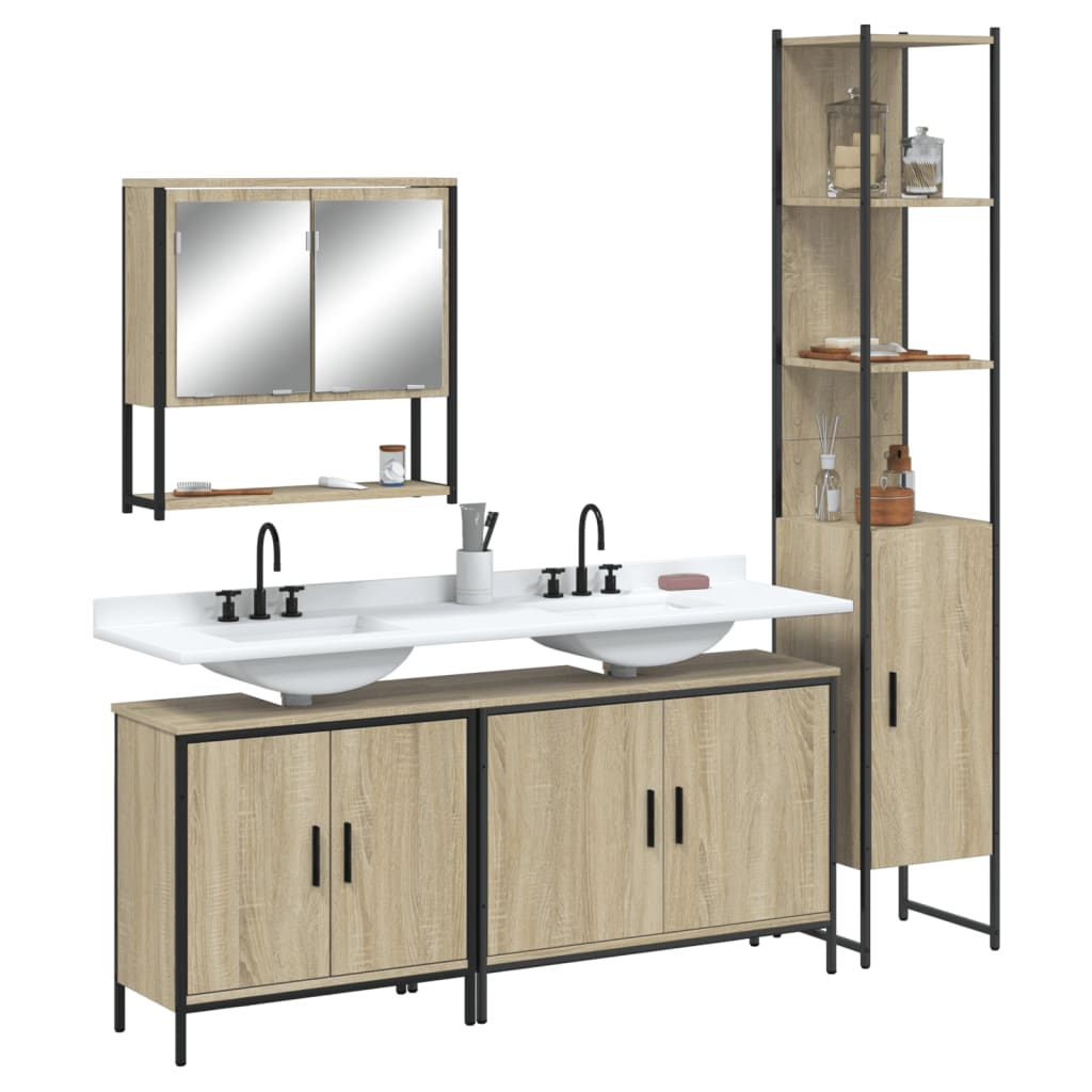 Set Mobilier De Baie, 4 Piese, , Lemn Prelucrat
