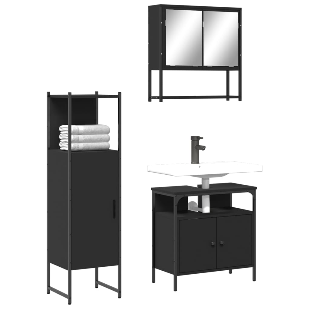Set Mobilier De Baie, 3 Piese, Stejar Maro, Lemn Prelucrat