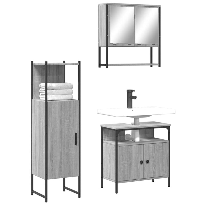 Set Mobilier De Baie, 3 Piese, Stejar Maro, Lemn Prelucrat