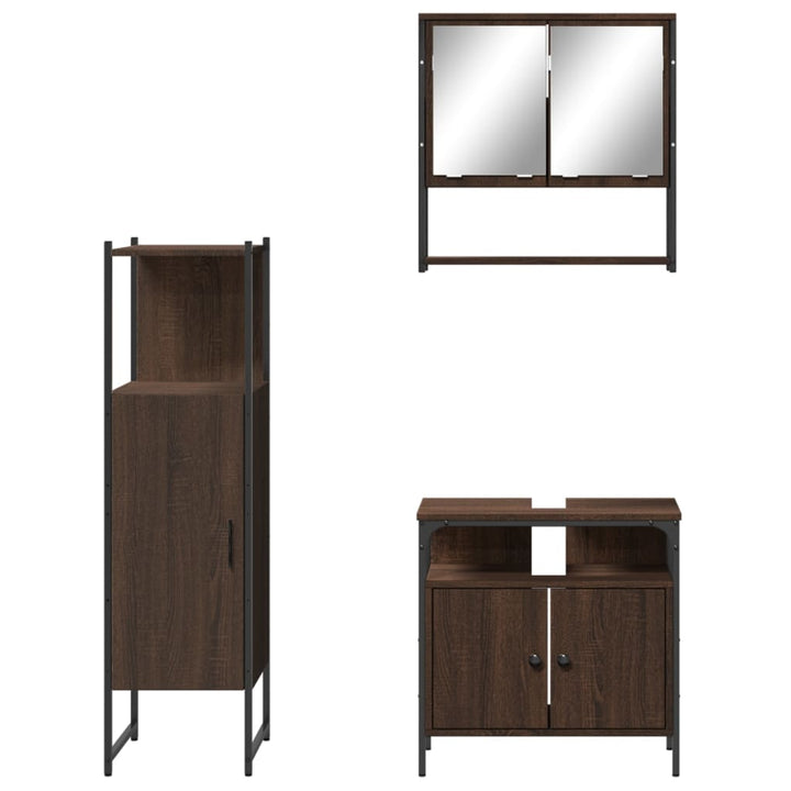 Set Mobilier De Baie, 3 Piese, Stejar Maro, Lemn Prelucrat
