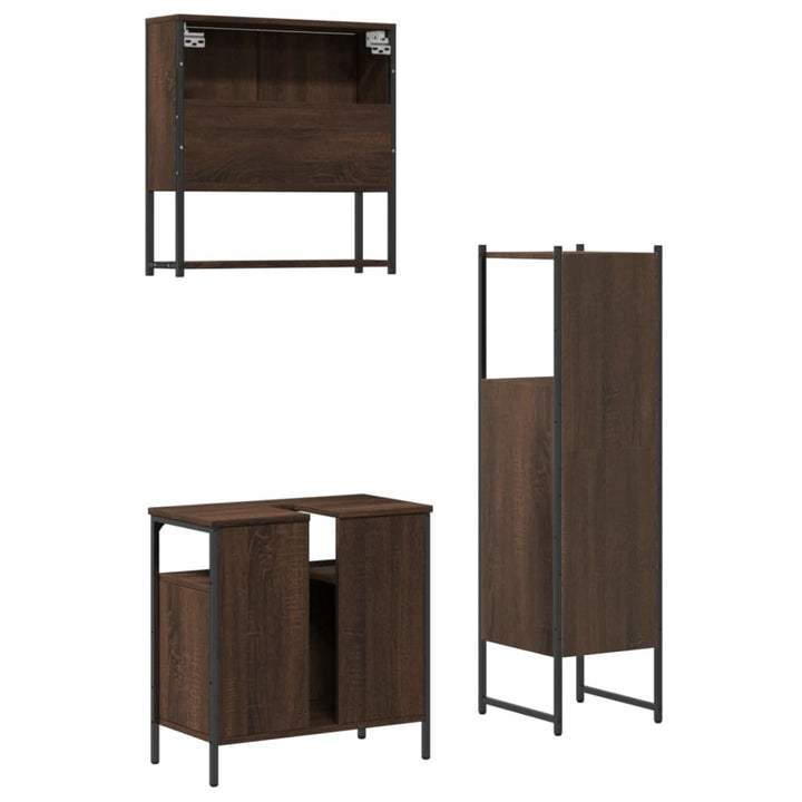 Set Mobilier De Baie, 3 Piese, Stejar Maro, Lemn Prelucrat