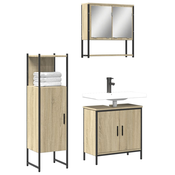 Set Mobilier De Baie, 3 Piese, Gri Sonoma, Lemn Prelucrat