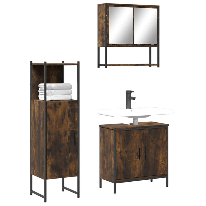 Set Mobilier De Baie, 3 Piese, Gri Sonoma, Lemn Prelucrat