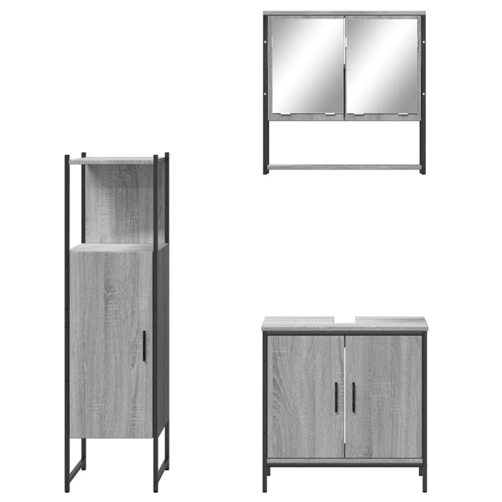 Set Mobilier De Baie, 3 Piese, Gri Sonoma, Lemn Prelucrat