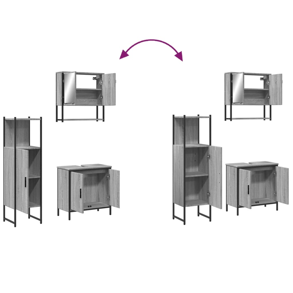 Set Mobilier De Baie, 3 Piese, Gri Sonoma, Lemn Prelucrat