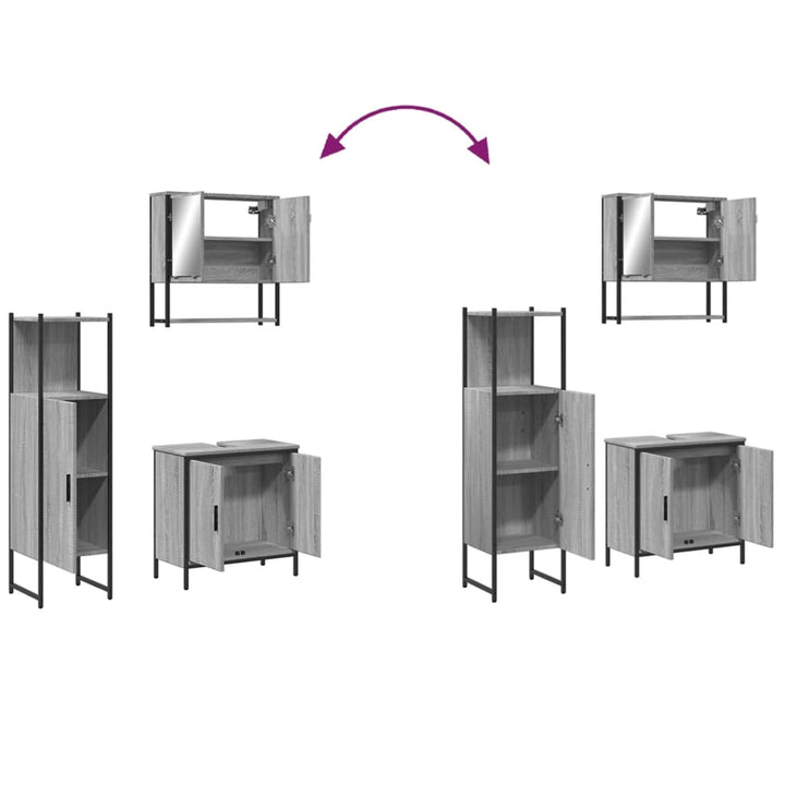 Set Mobilier De Baie, 3 Piese, Gri Sonoma, Lemn Prelucrat