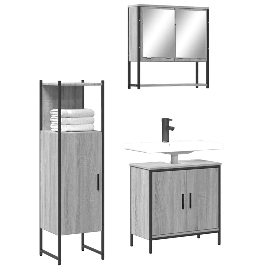 Set Mobilier De Baie, 3 Piese, Gri Sonoma, Lemn Prelucrat