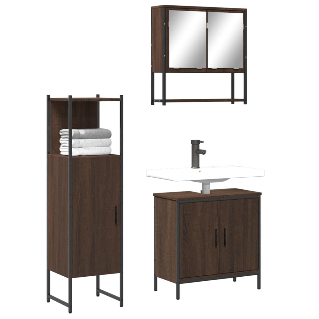 Set Mobilier De Baie, 3 Piese, Gri Sonoma, Lemn Prelucrat