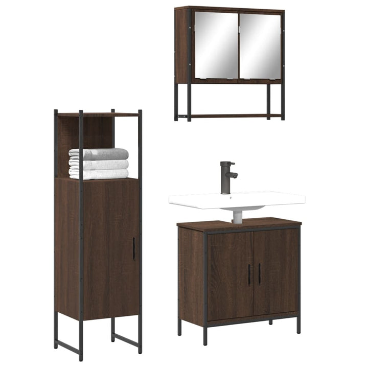 Set Mobilier De Baie, 3 Piese, Gri Sonoma, Lemn Prelucrat