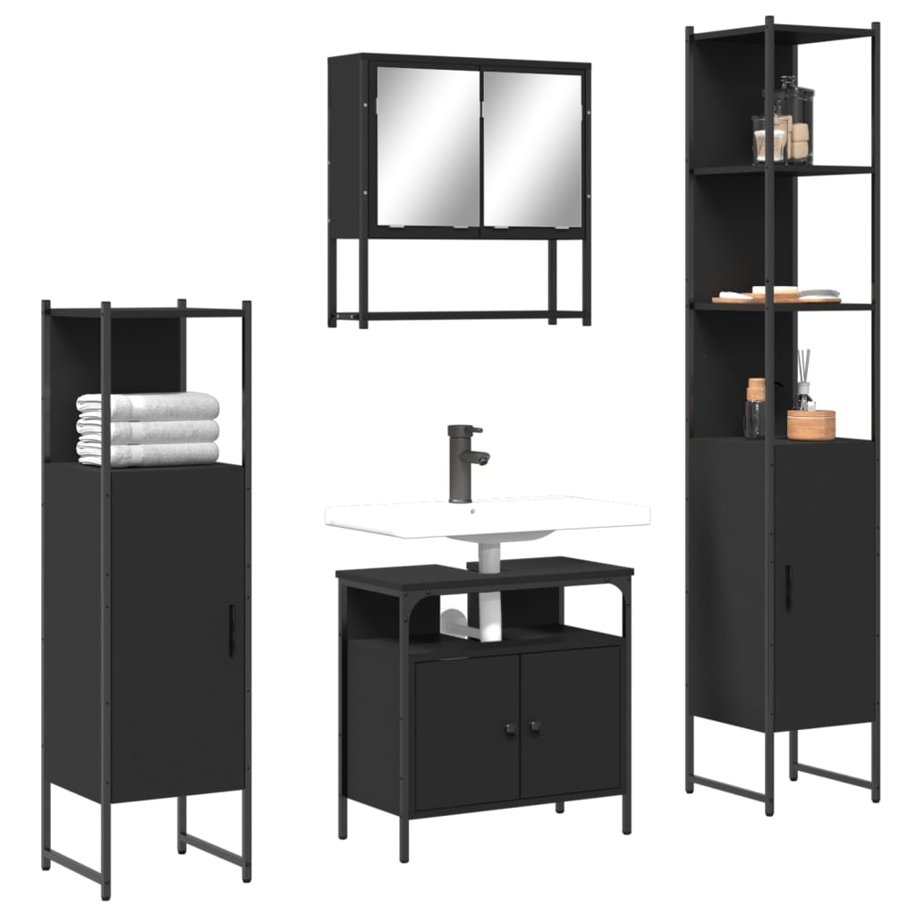 Set Mobilier De Baie, 4 Piese, Gri Sonoma, Lemn Prelucrat