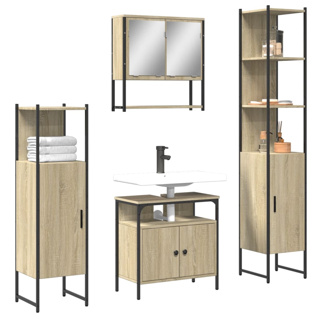 Set Mobilier De Baie, 4 Piese, Gri Sonoma, Lemn Prelucrat