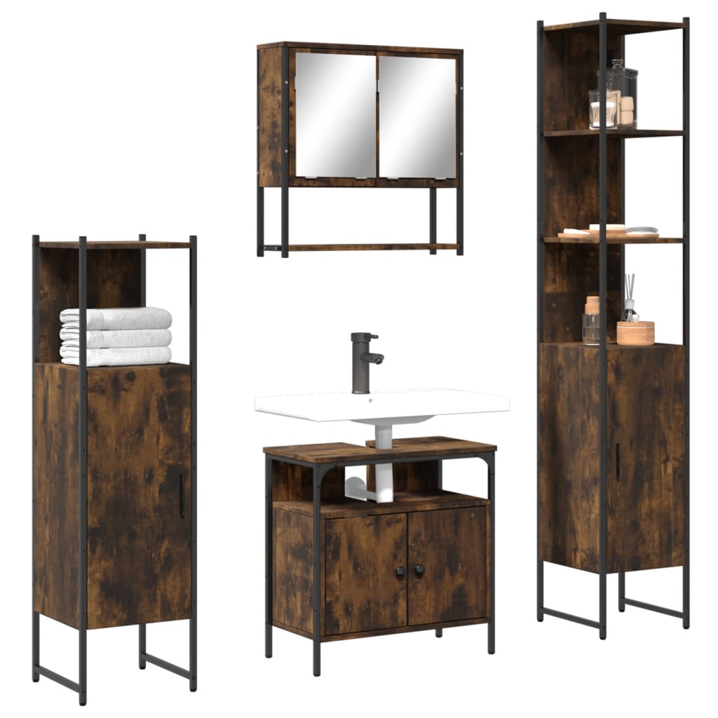 Set Mobilier De Baie, 4 Piese, Gri Sonoma, Lemn Prelucrat