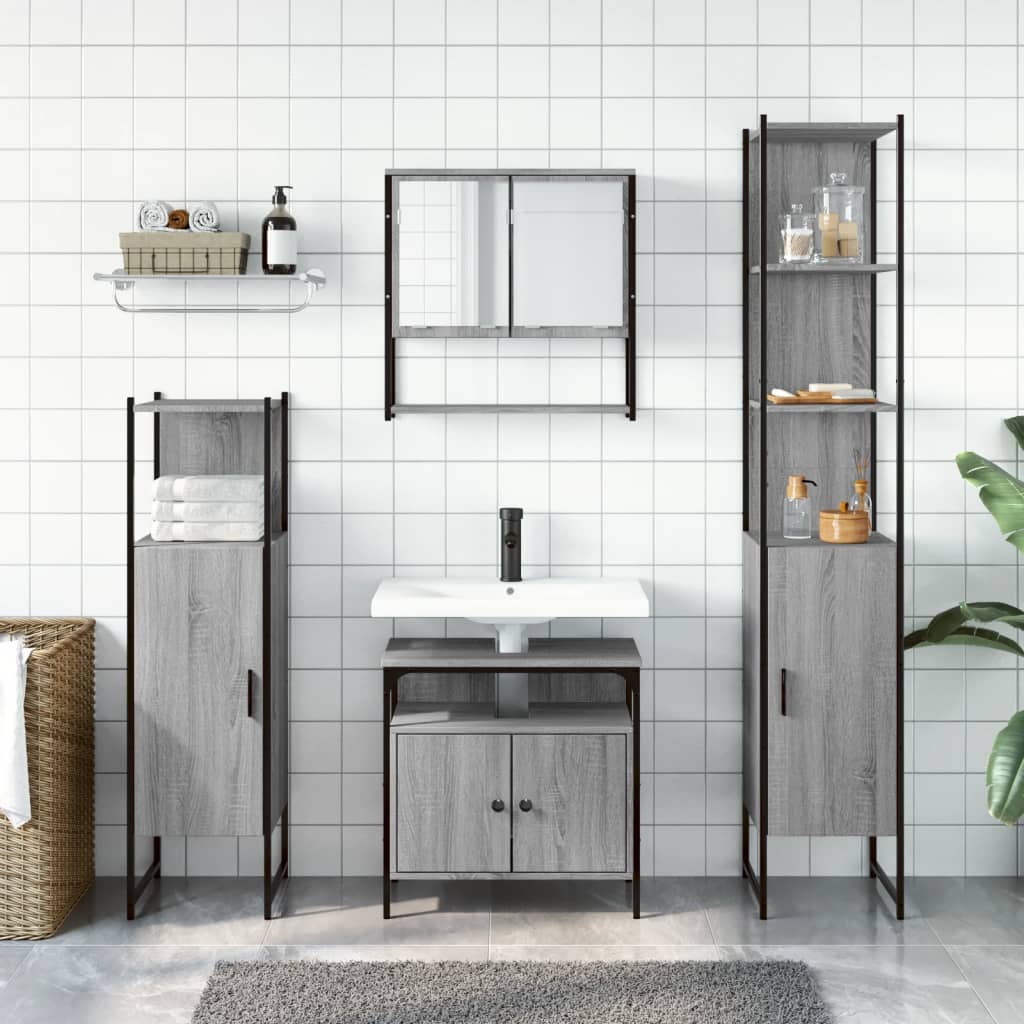 Set Mobilier De Baie, 4 Piese, Gri Sonoma, Lemn Prelucrat
