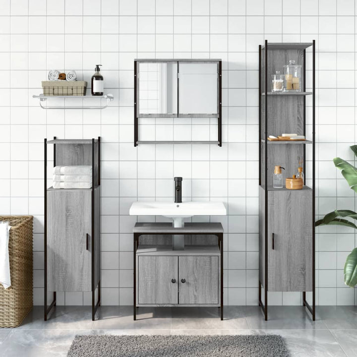 Set Mobilier De Baie, 4 Piese, Gri Sonoma, Lemn Prelucrat