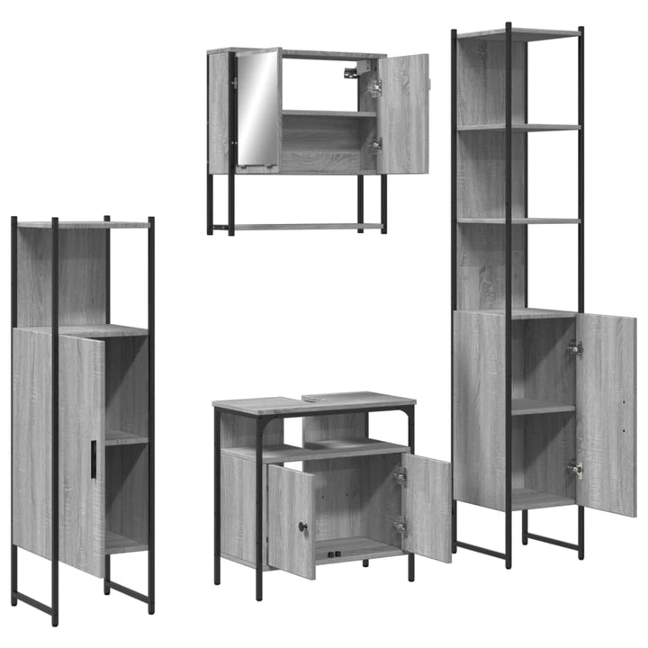 Set Mobilier De Baie, 4 Piese, Gri Sonoma, Lemn Prelucrat