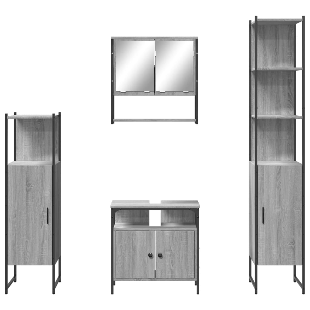 Set Mobilier De Baie, 4 Piese, Gri Sonoma, Lemn Prelucrat
