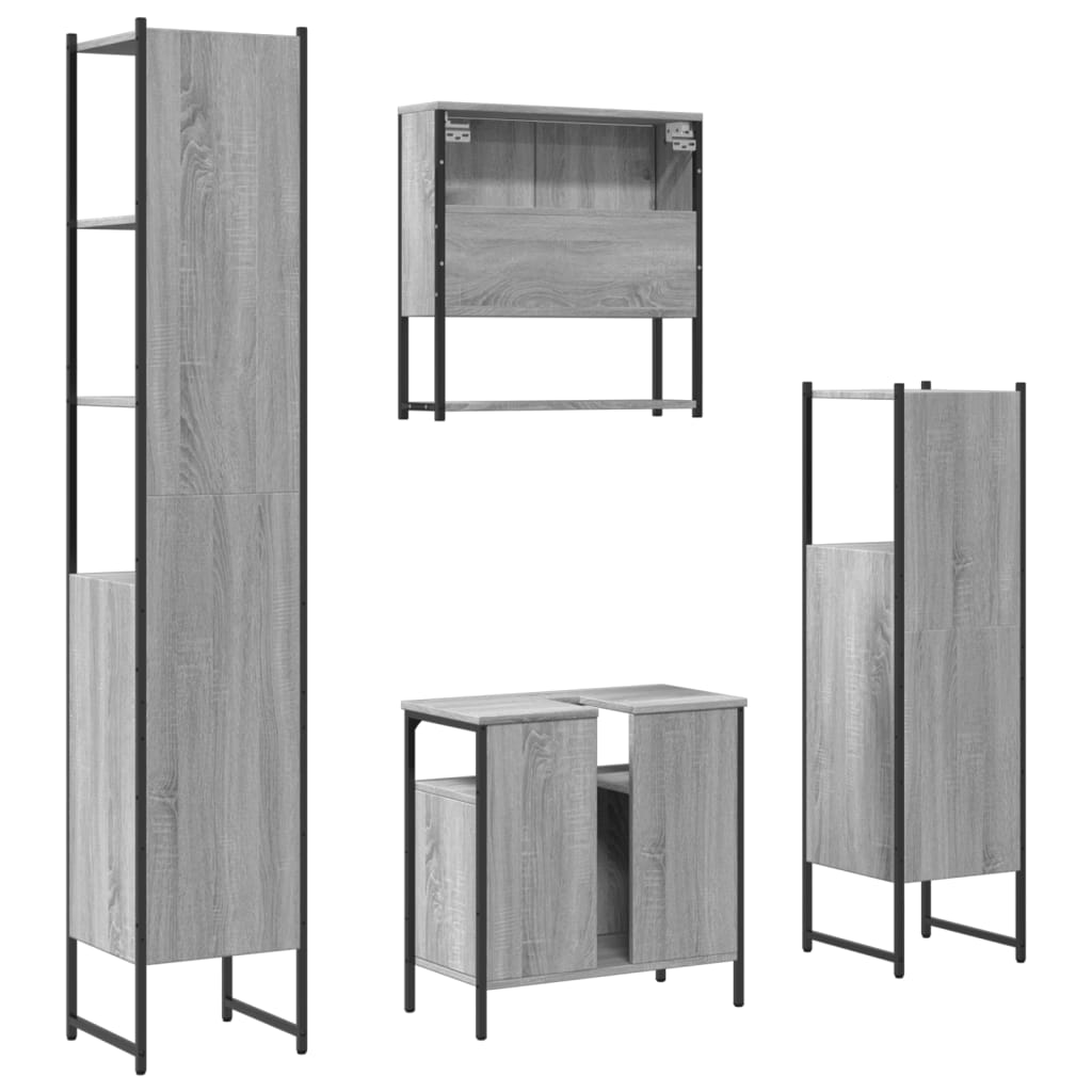 Set Mobilier De Baie, 4 Piese, Gri Sonoma, Lemn Prelucrat