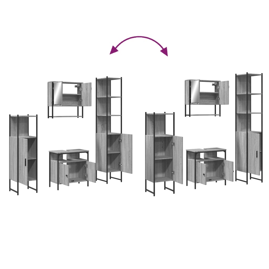 Set Mobilier De Baie, 4 Piese, Gri Sonoma, Lemn Prelucrat