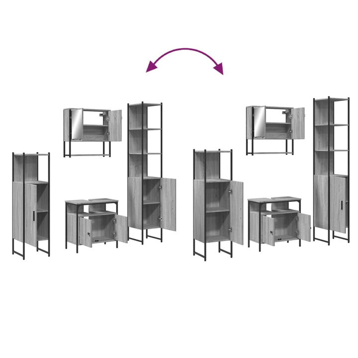 Set Mobilier De Baie, 4 Piese, Gri Sonoma, Lemn Prelucrat