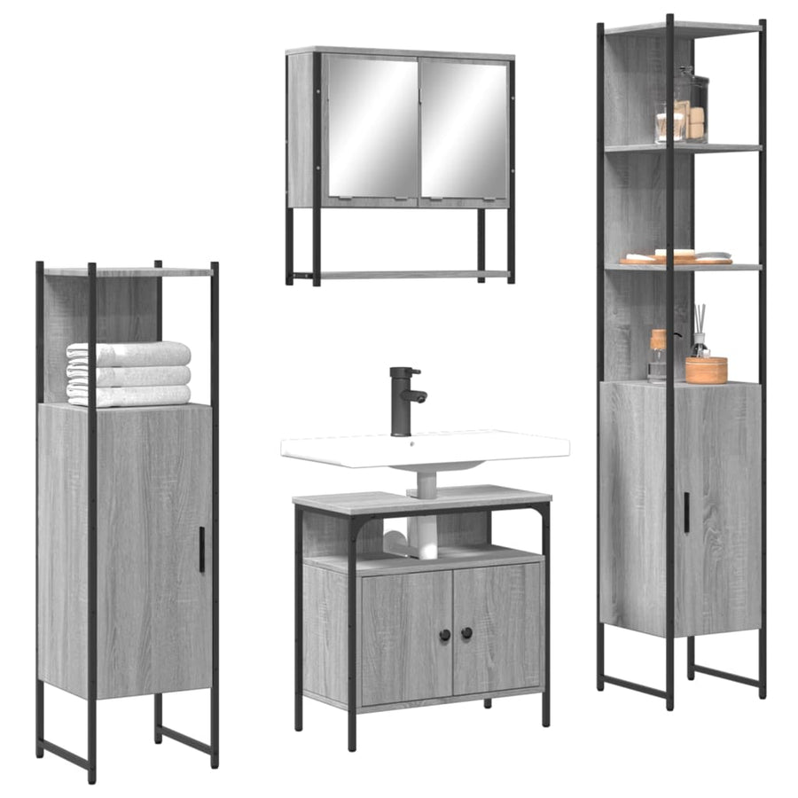 Set Mobilier De Baie, 4 Piese, Gri Sonoma, Lemn Prelucrat