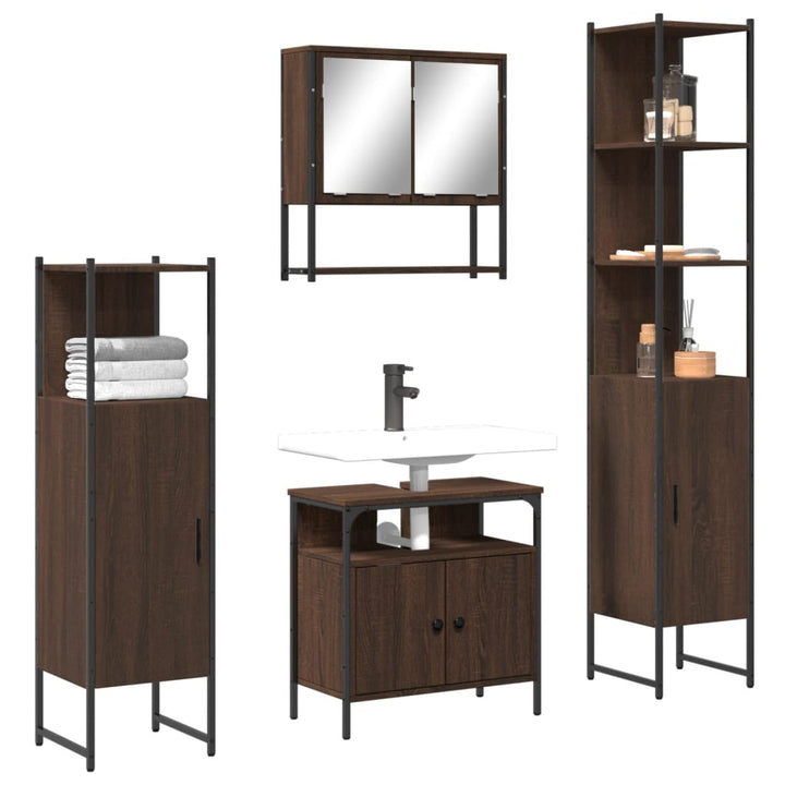 Set Mobilier De Baie, 4 Piese, Gri Sonoma, Lemn Prelucrat