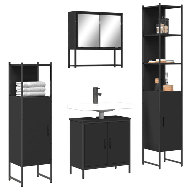 Set Mobilier De Baie, 4 Piese, Stejar Maro, Lemn Prelucrat
