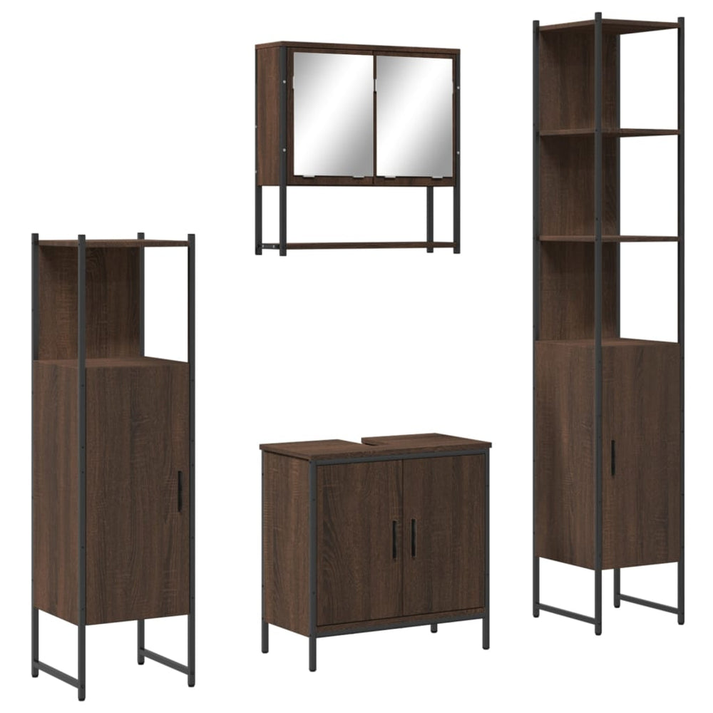 Set Mobilier De Baie, 4 Piese, Stejar Maro, Lemn Prelucrat
