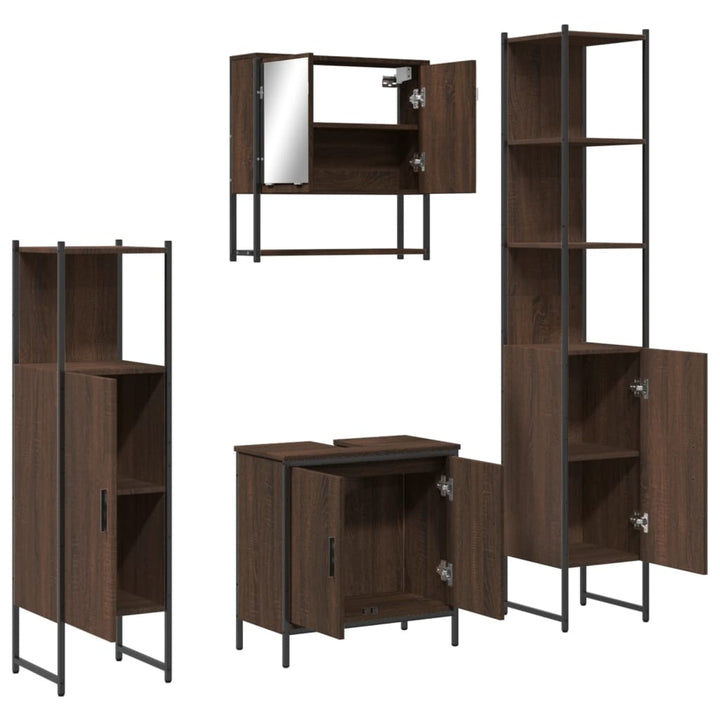 Set Mobilier De Baie, 4 Piese, Stejar Maro, Lemn Prelucrat