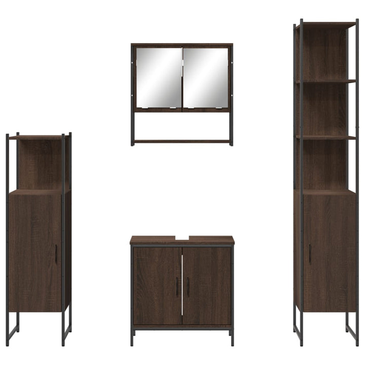 Set Mobilier De Baie, 4 Piese, Stejar Maro, Lemn Prelucrat