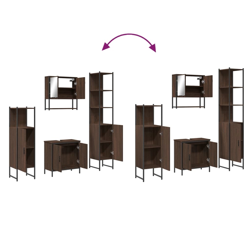 Set Mobilier De Baie, 4 Piese, Stejar Maro, Lemn Prelucrat