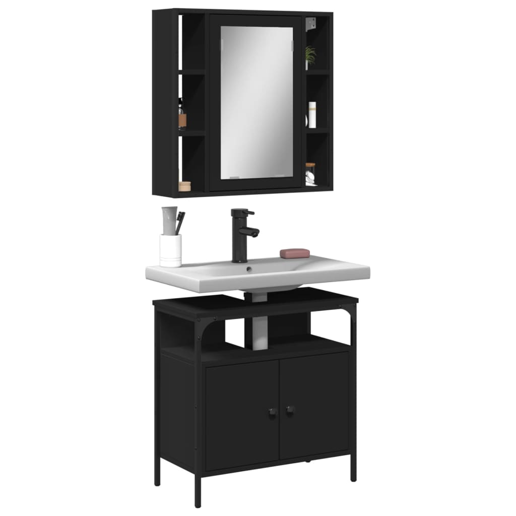 Set Mobilier De Baie, 2 Piese, Stejar Fumuriu, Lemn Prelucrat