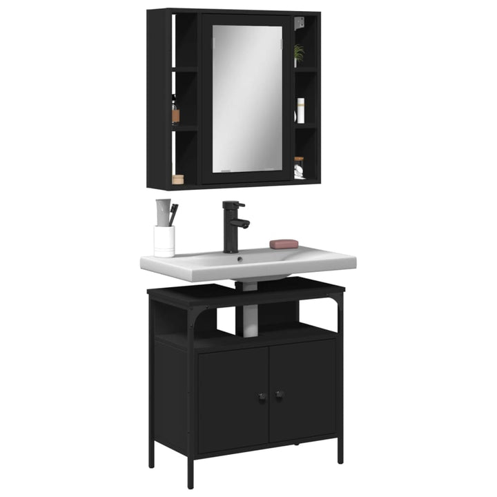 Set Mobilier De Baie, 2 Piese, Stejar Fumuriu, Lemn Prelucrat