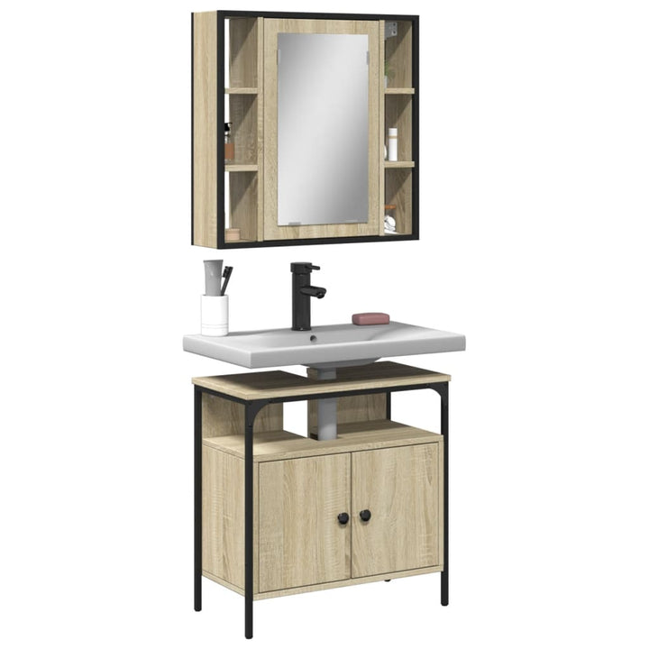 Set Mobilier De Baie, 2 Piese, Stejar Fumuriu, Lemn Prelucrat