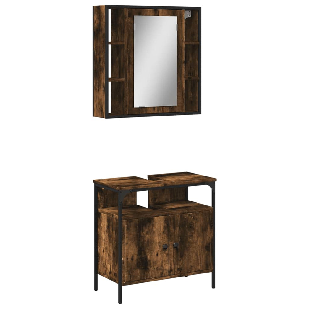 Set Mobilier De Baie, 2 Piese, Stejar Fumuriu, Lemn Prelucrat